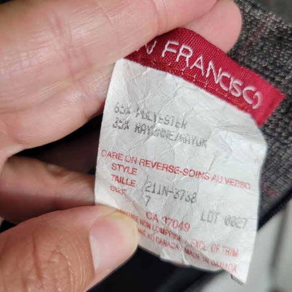 San Francisco Two Piece Plaid Jacket Skirt Suit Set Lined Faux Leather Trim - Picture 10 of 15